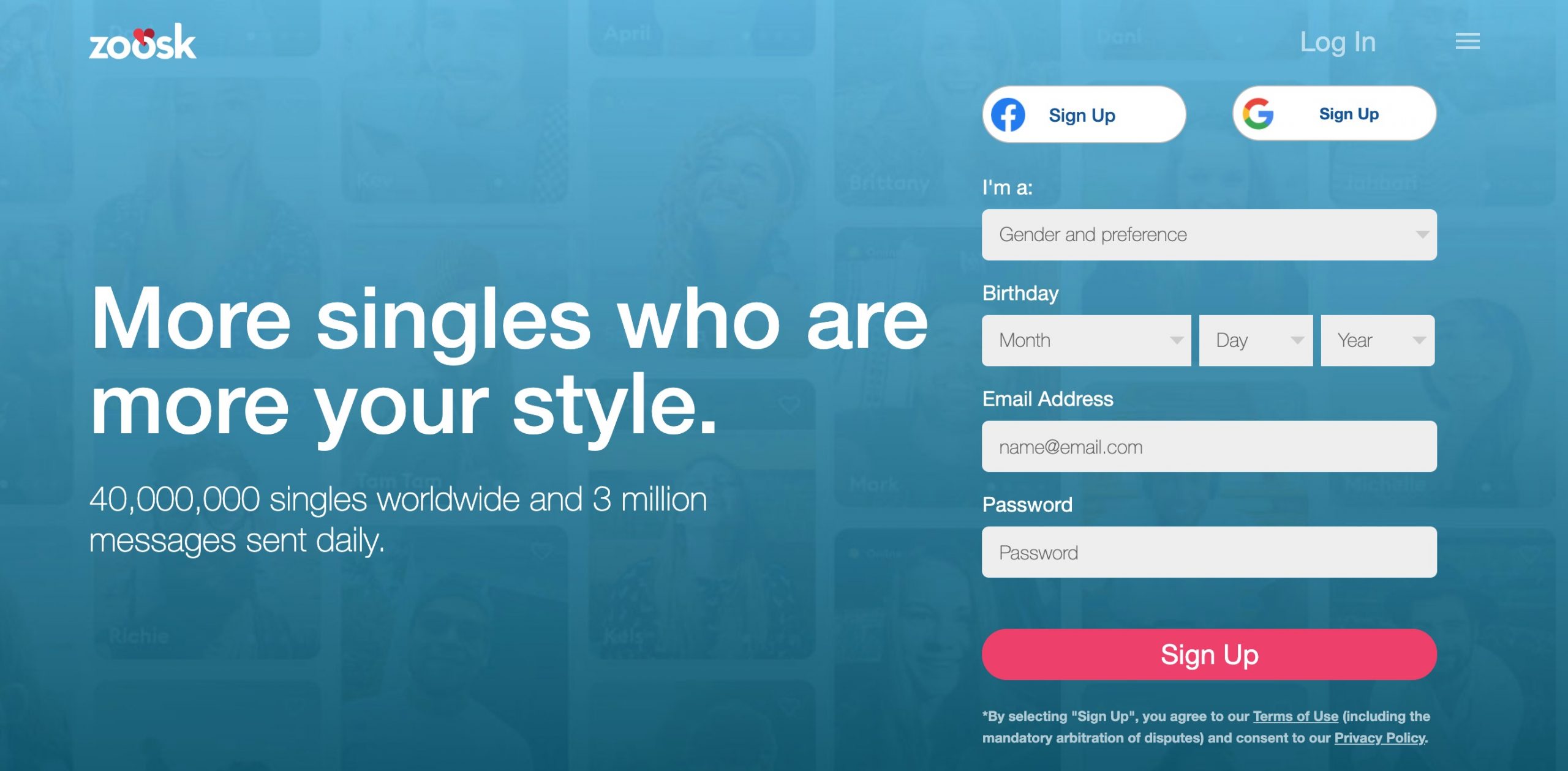 Zoosk main page