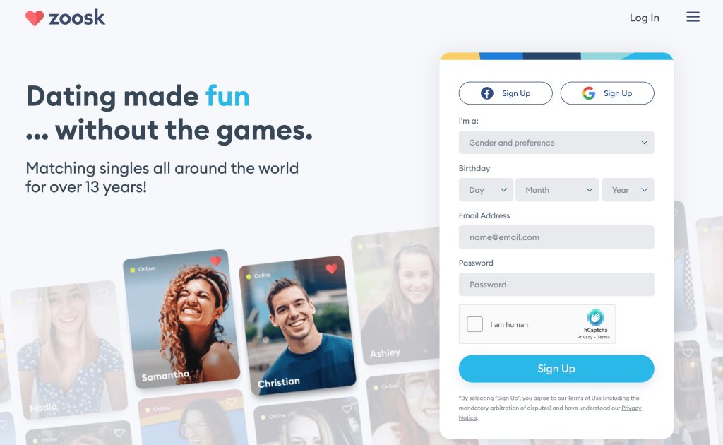 Zoosk main page