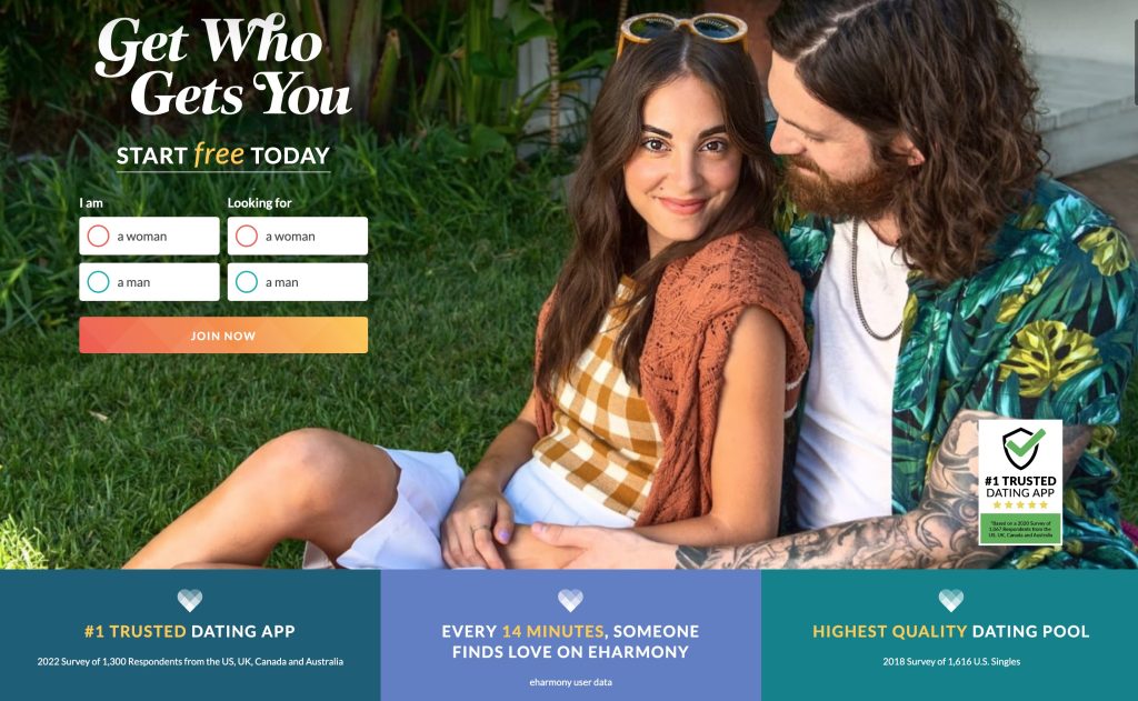 eHarmony main page
